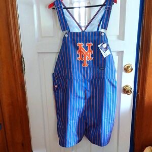 Men's Blue and Orange Striped Overalls